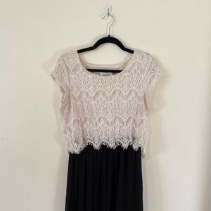 Vintage 90s Jody Formal White and Black Cap Sleeve Dress